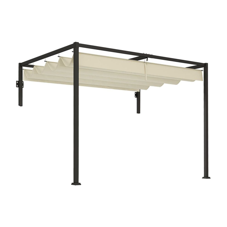 Outsunny 2 x 3(m) Lean To Steel Pergola, with Moving Fabric Canopy - Khaki