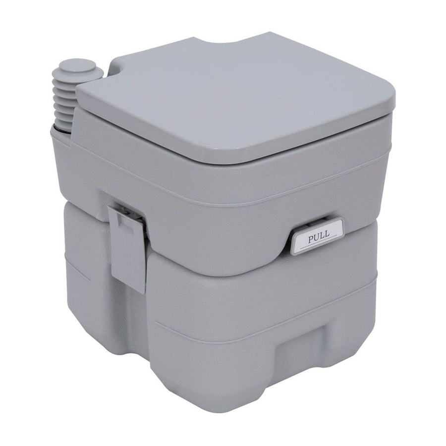 Outsunny 20L Portable Travel Mobile Toilet Outdoor Camping Handle WC with 2 Detachable Tanks & Push-button Operation, Grey