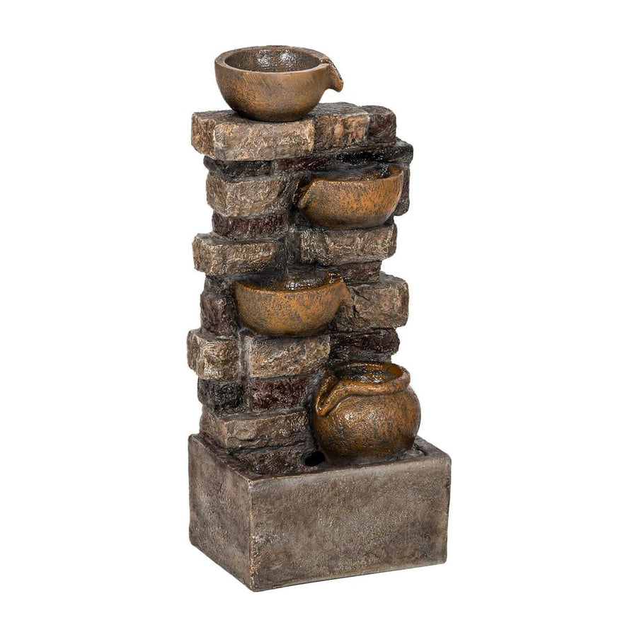 Outsunny 28" 5-Tier Outdoor Fountain, Cascading Waterfall Feature with LED Lights, Adjustable Flow, Rustic Brown