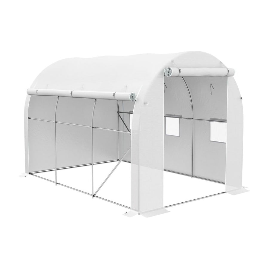 Outsunny 296 x 196cm Steel Frame Polytunnel Greenhouse - White