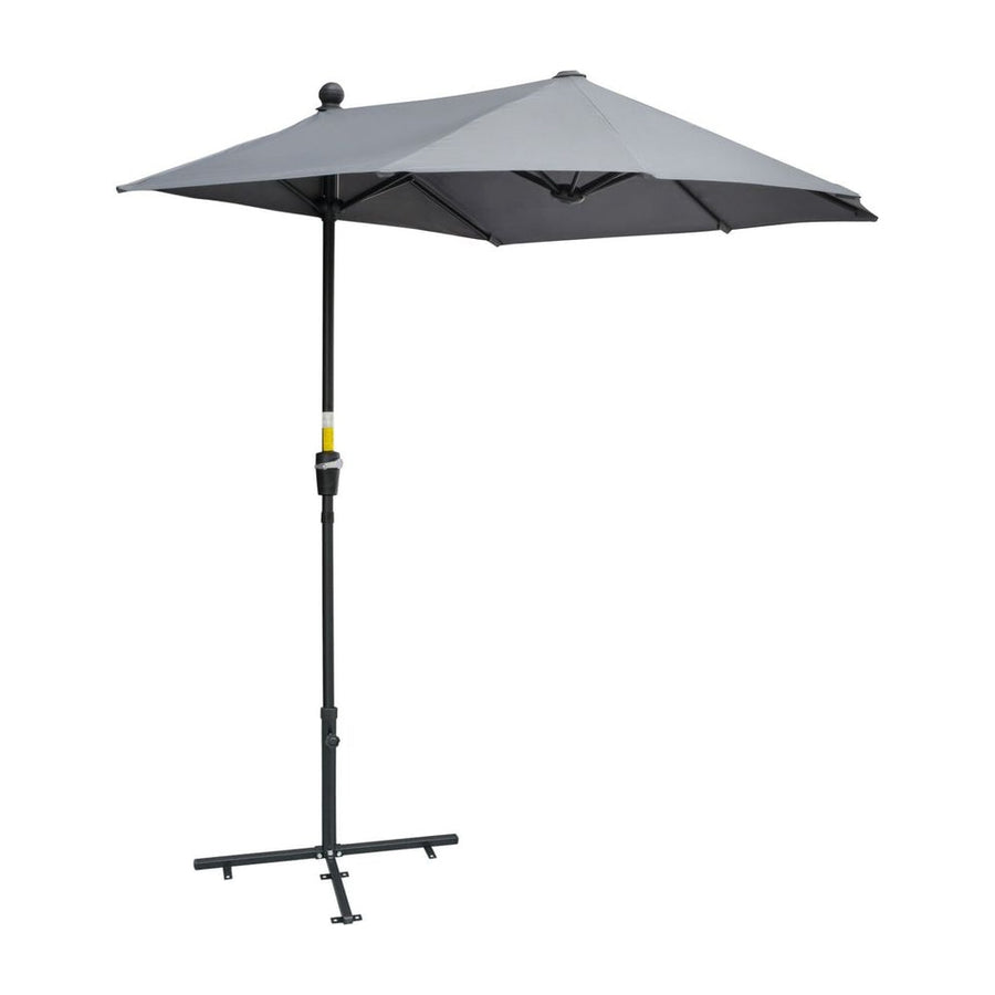 Outsunny 2m Half Parasol Market Umbrella Garden Balcony Parasol with Crank Handle, Base, Double-Sided Canopy, Dark Grey