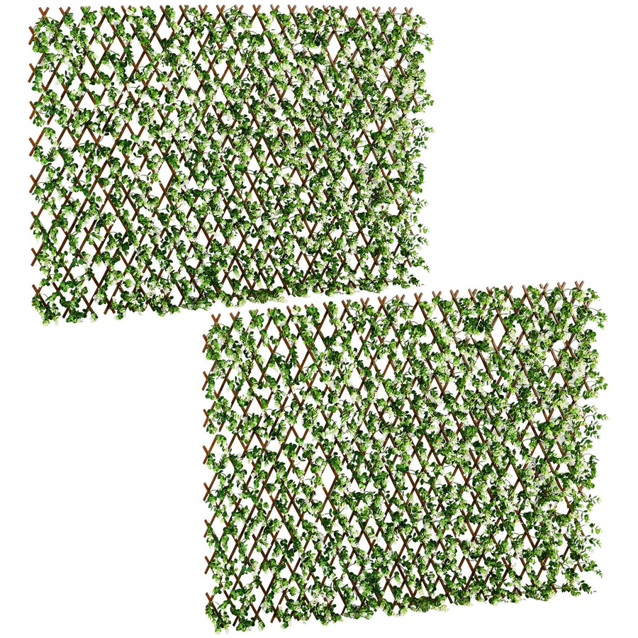 Outsunny 2pc Expanding Garden Trellis, 2 x 1m Faux Decorative Privacy Fence with Artificial Leaves, Privacy Screen Greenery