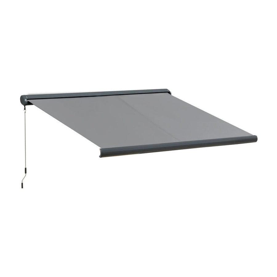 Outsunny 3.5 x 3m LED Light Full Cassette Case Electric Awning for Home Sun Shade with 40m Remote Controller, Grey