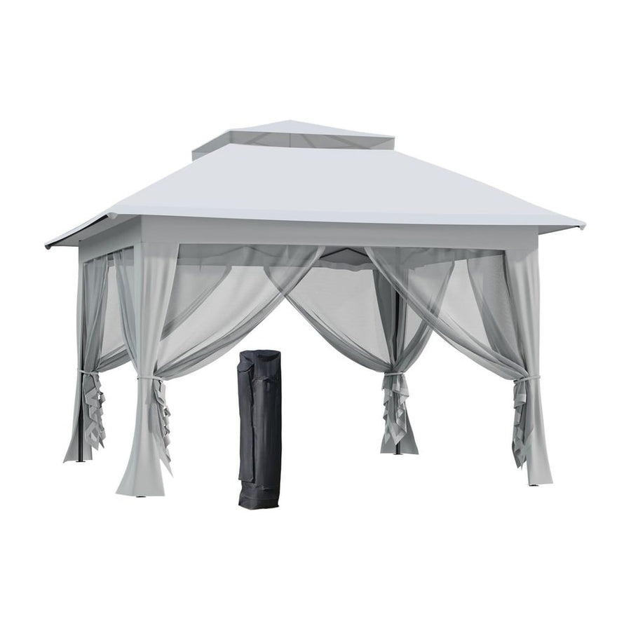 Outsunny 3.6 x 3.6 m Pop up Gazebo with Netting, Height Adjustable Party Tent Instant Canopy Sun Shade Shelter, Grey