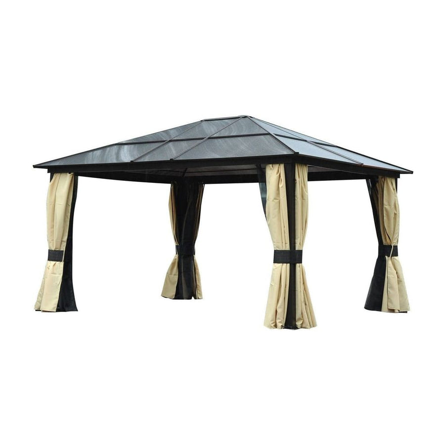 Outsunny 3.6 x 4m Hardtop Gazebo Canopy with Polycarbonate Roof and Aluminium Frame, Garden Pavilion with Mosquito Netting