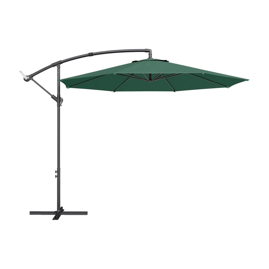 Outsunny 3 m Overhanging Cantilever Parasol, with Cross Base - Dark Green