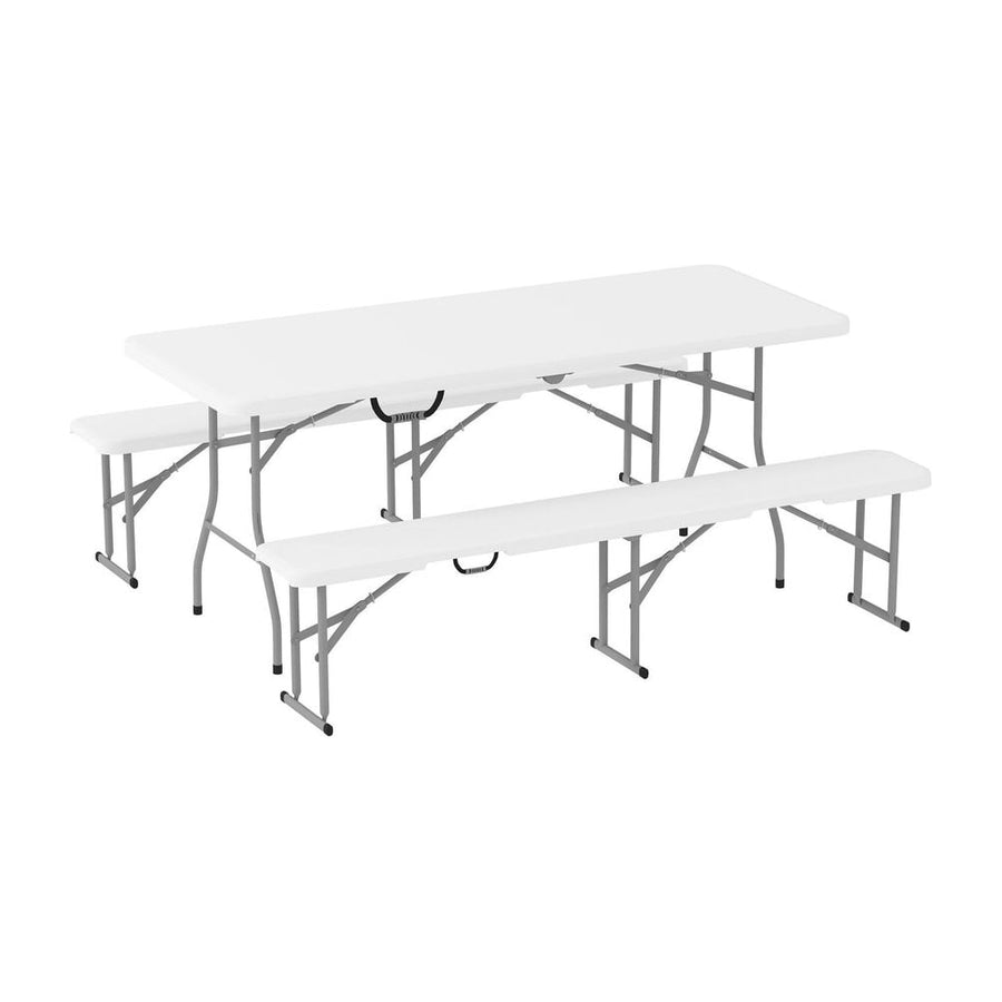 Outsunny Three-Piece Folding Picnic Table and Bench Set - White