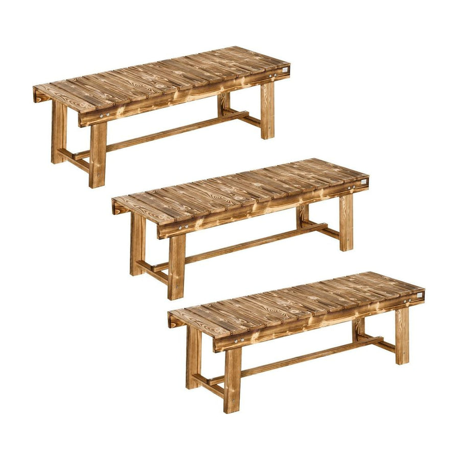 Outsunny 3 Pieces 2-seater Outdoor Indoor Wooden Garden Bench Fir Patio Loveseat, 110L x 38W x 35Hcm, Carbonised