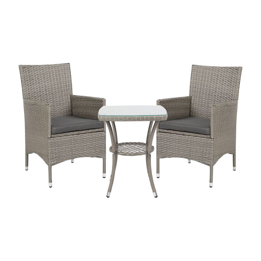 Outsunny 3 Pieces Rattan Bistro Set, Wicker Garden Furniture Set with 2-Tier Coffee Table and Chairs, Washable Cushions, for