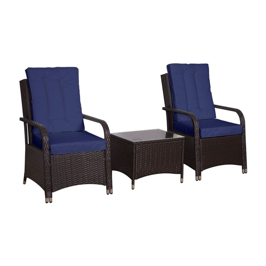 Outsunny 3 Pieces Rattan Bistro Set with Furniture Cover, Wicker Garden Furniture Set, Glass Top Coffee Table and Chairs with