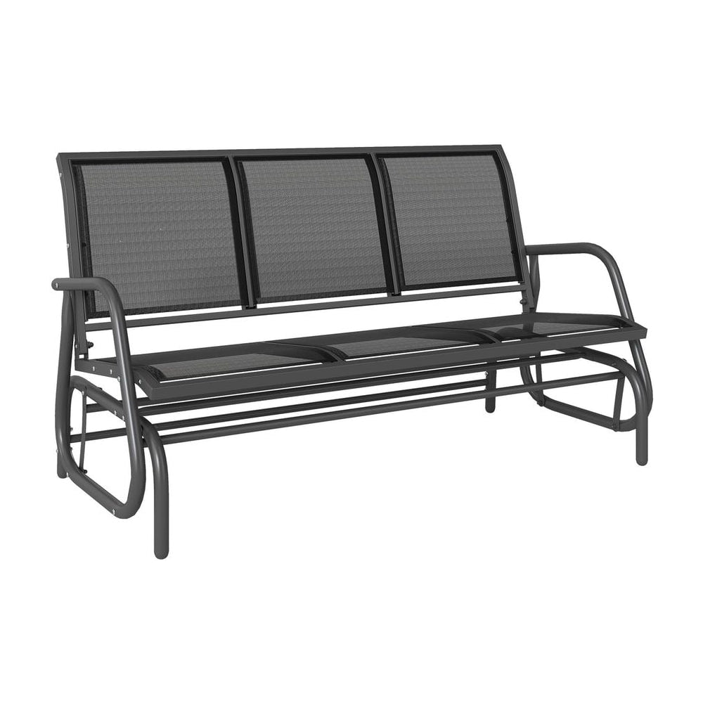 Outsunny 3-Seat Glider Rocking Chair for 3 People Garden Bench Patio Furniture Metal Frame, Black