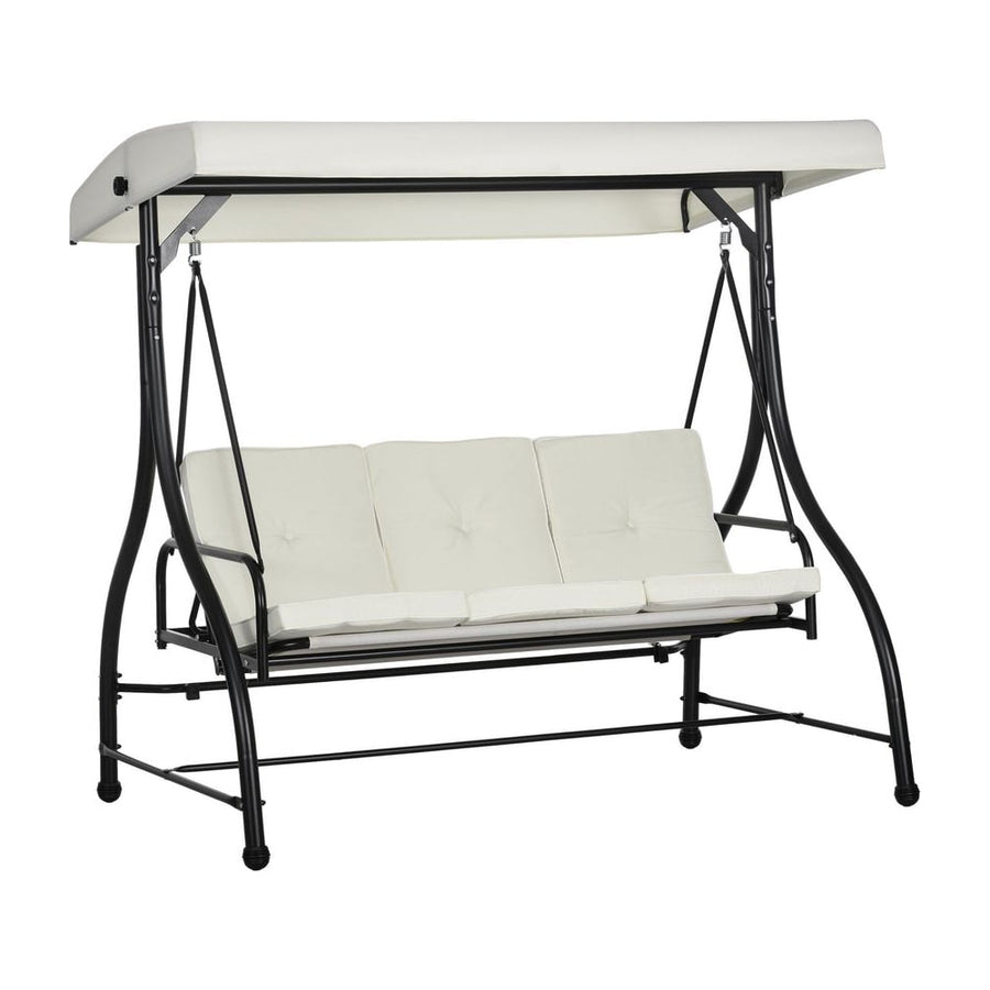 Outsunny 3 Seater Canopy Swing Chair, 2 in 1 Garden Swing Seat Bed, with Adjustable Canopy and Metal Frame, Cream White