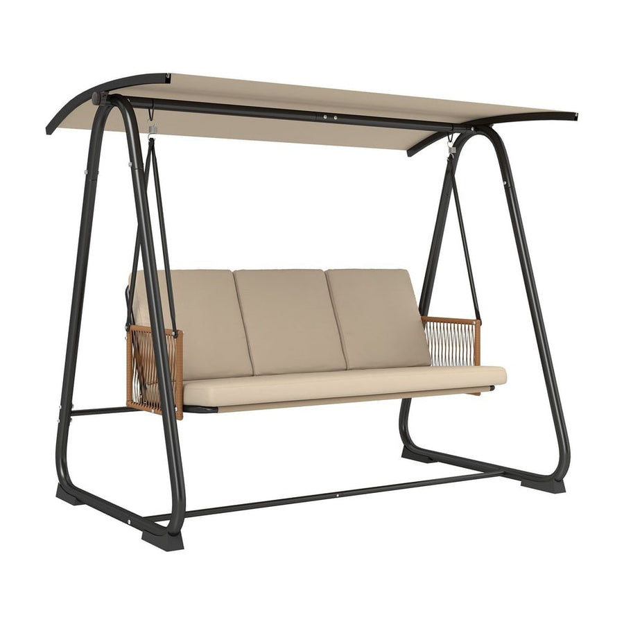 Outsunny 3 Seater Swing Chair with Adjustable Canopy, 360 kg Garden Swing Seat Outdoor Hammock Bench with Cushions, Sand
