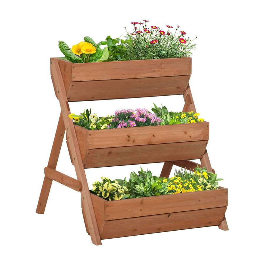Outsunny 3 Tier Raised Garden Bed Wooden Elevated Planter Box Kit, 66L for Flower, Vegetable, Herb, 65x75x78cm, Brown