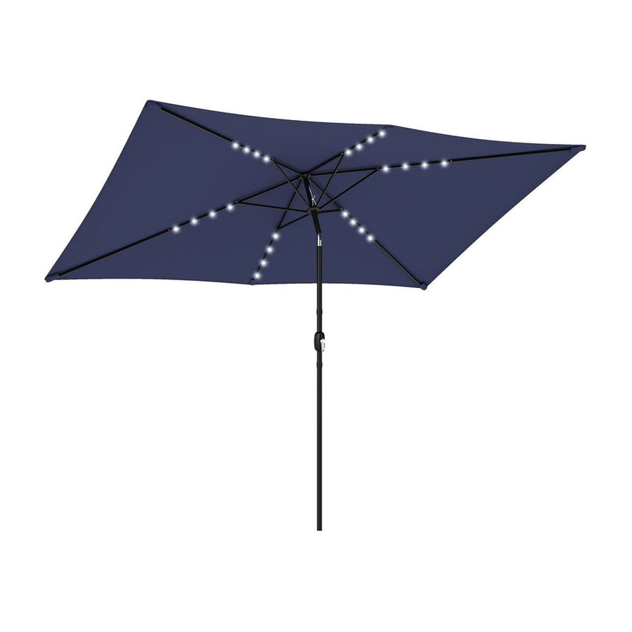 Outsunny 3 x 2 m Garden Parasol Umbrella with LED Solar Light, Parasol Cover, Outdoor Market Patio Umbrella, Navy Blue