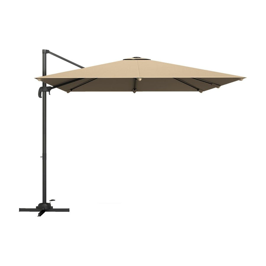 Outsunny 3 x 3 m Cantilever Parasol, Square Patio Umbrella with Crank Handle, Cross Base, Tilt, 360° Rotation, Khaki