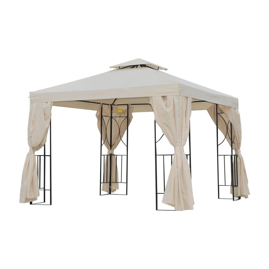 Outsunny 3 x 3 m Garden Gazebo Double Roof Marquee Patio Wedding Party Tent Canopy Shelter with Sidewalls, (Beige)