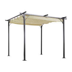 Outsunny 3 x 3(m) Metal Pergola with Retractable Roof, Garden Gazebo Metal Pergola Canopy. Outdoor Sun Shade Shelter for
