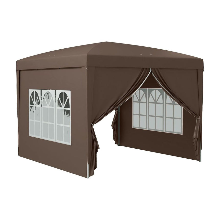 Outsunny 3 x 3 m Pop Up Gazebo, Wedding Party Canopy Tent Marquee with Carry Bag and Windows, Coffee