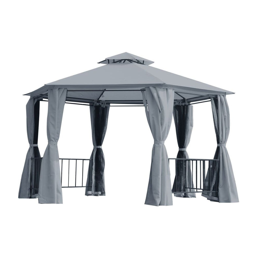Outsunny 3 x 3(m) Hexagon Gazebo Patio Canopy Party Tent Outdoor Garden Shelter w/ 2 Tier Roof & Side Panel - Grey