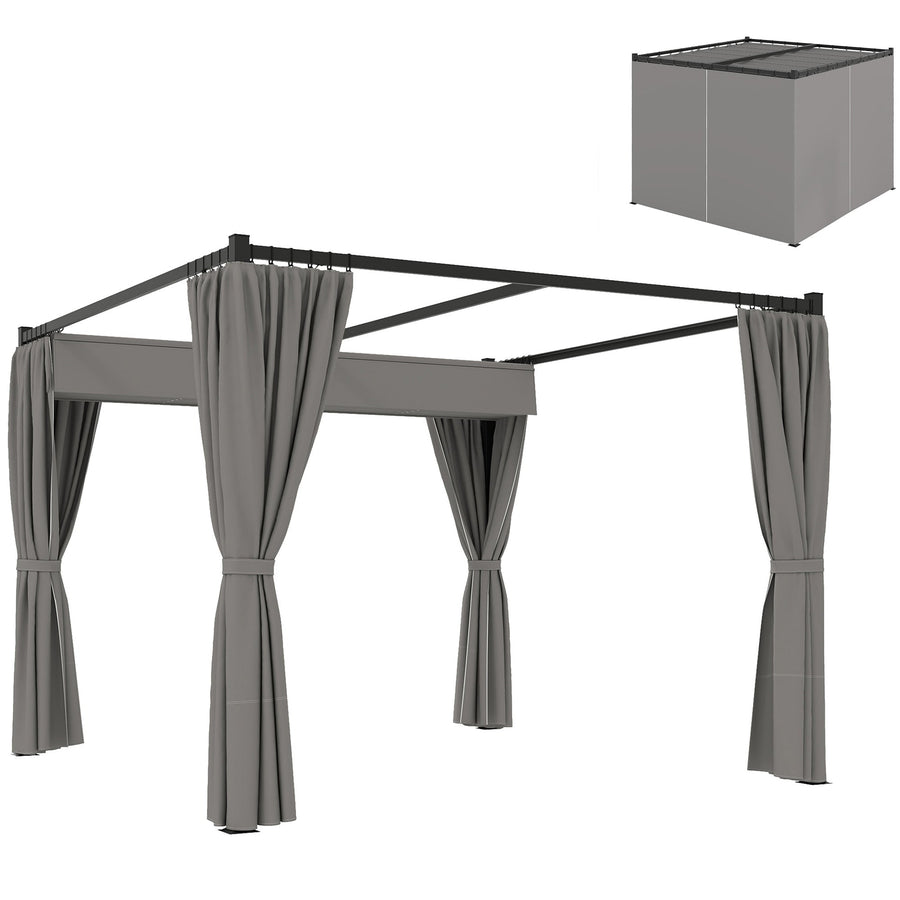 Outsunny 3 x 3m Moving Canopy Metal Pergola, with Curtains - Grey