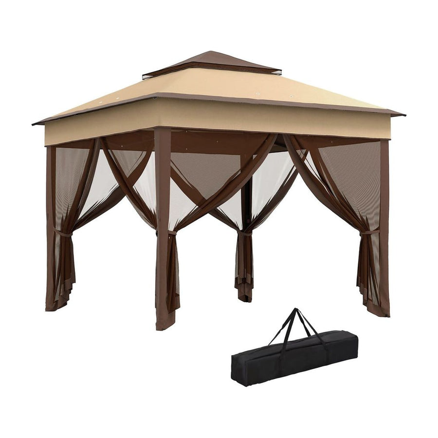 Outsunny 3 x 3(m) Pop Up Gazebo, Height Adjustable Instant Event Shelter with Netting and Carrying Bag, Beige