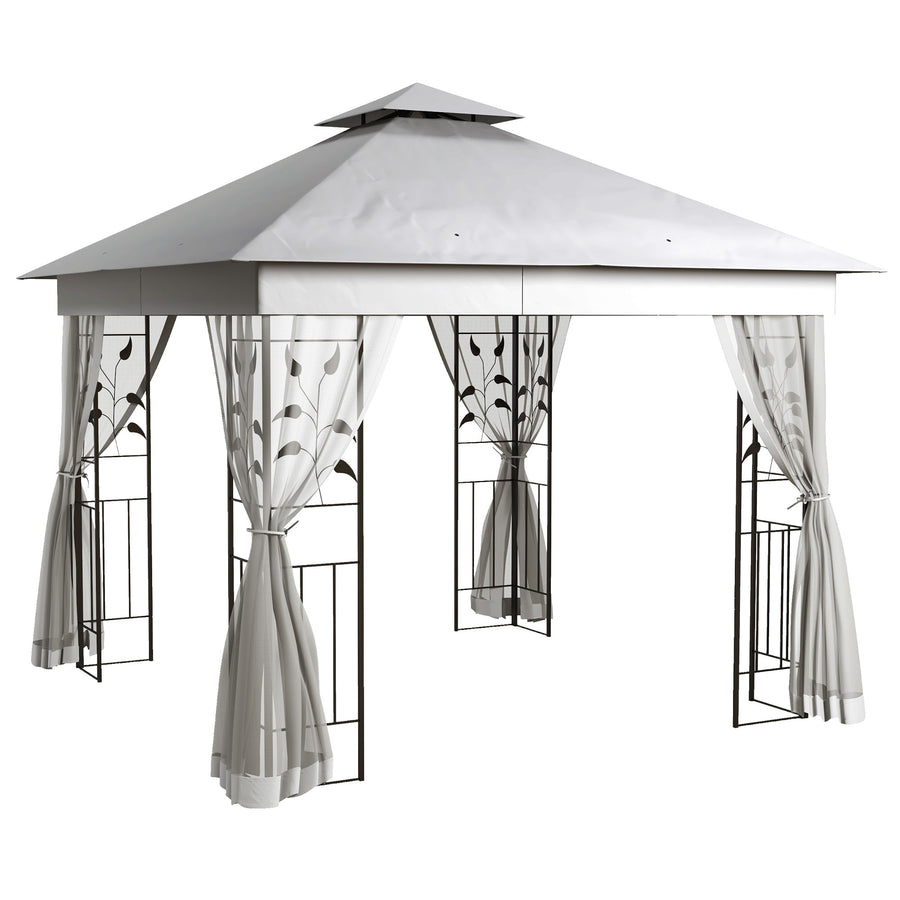 Outsunny Steel Frame Double Roof Garden Gazebo in Light Grey