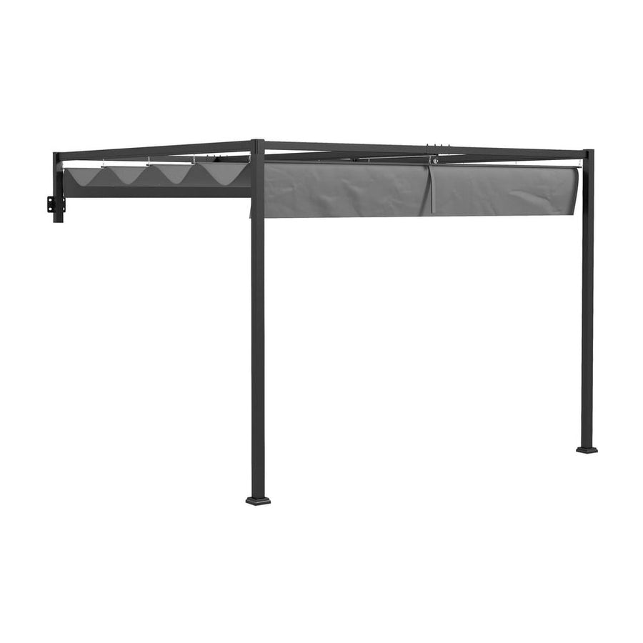 Outsunny 3 x 4m Lean To Steel Pergola, with Moving Fabric Canopy - Dark Grey