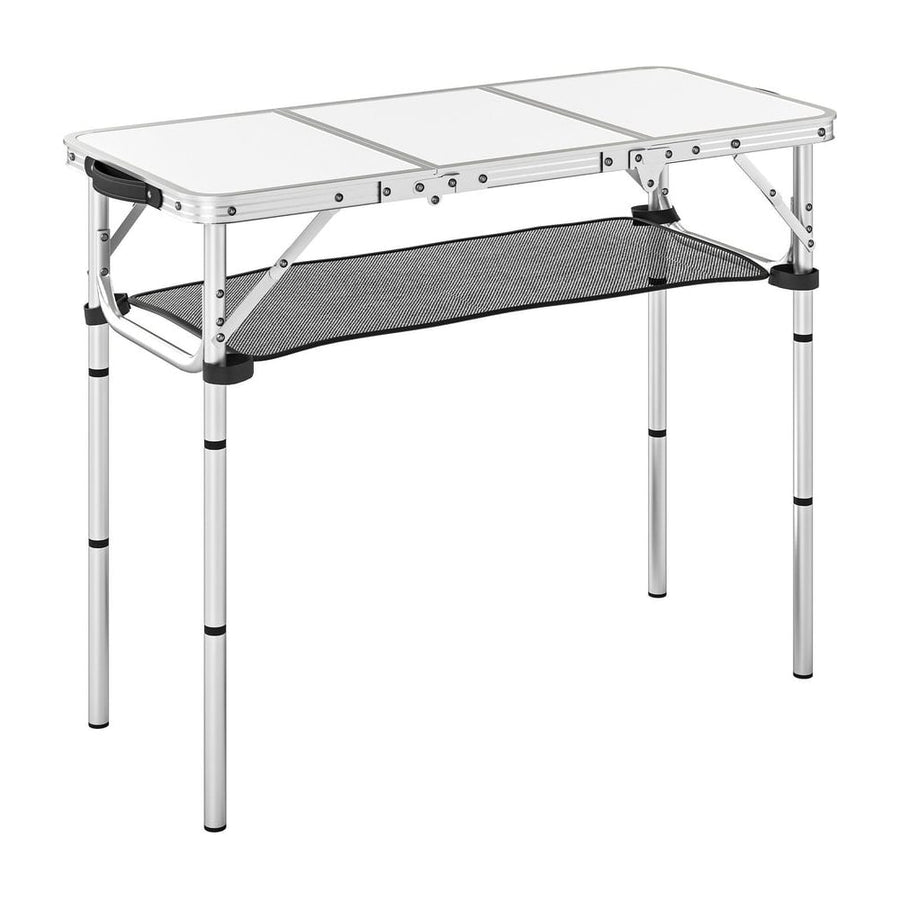 Outsunny 3ft Folding Camping Table, Picnic Table with Mesh Storage Layer, Carrying Bag and Metal Frame, Cream White