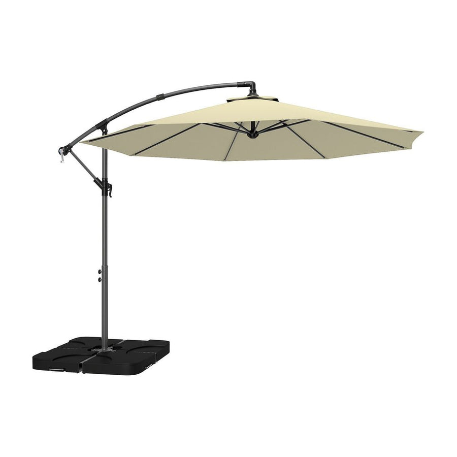 Outsunny 3m Overhanging Parasol, with Base, Weights and Cover - Sand brown