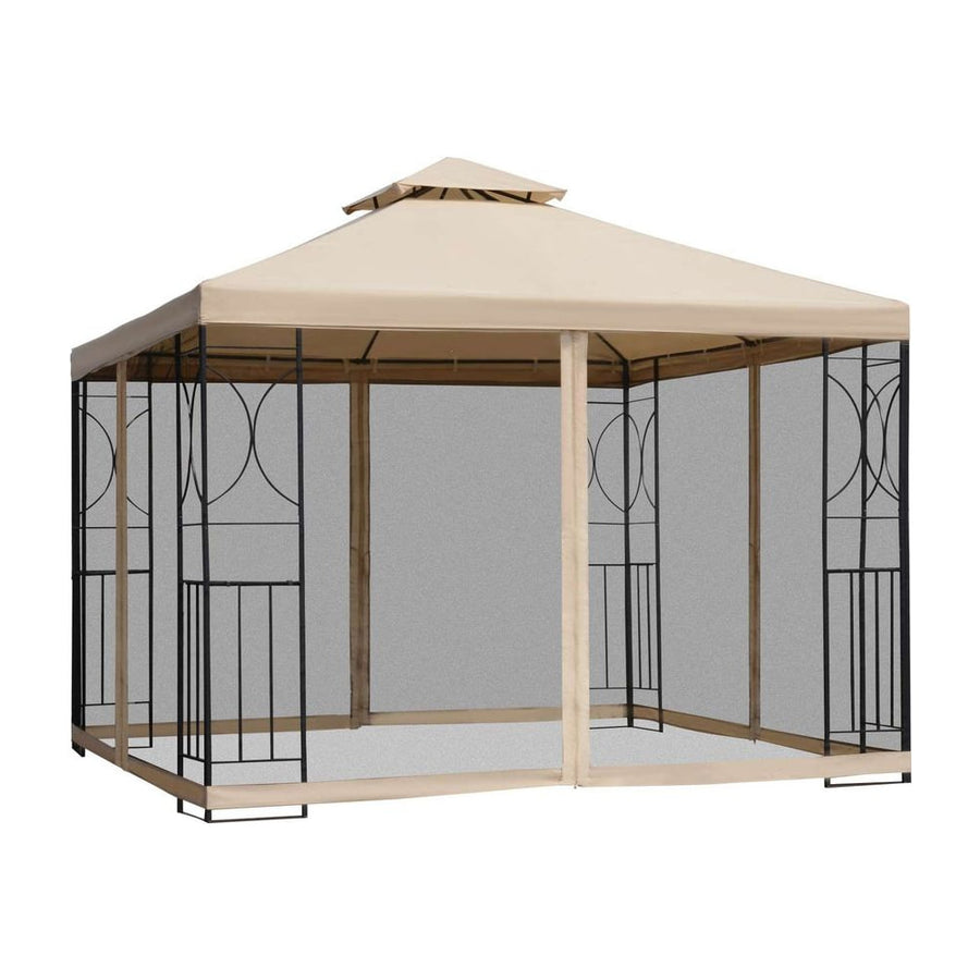 Outsunny 3(m) x 3(m) Garden Gazebo, Double Roof Outdoor Gazebo Canopy Shelter with Netting, Solid Steel Frame for Garden