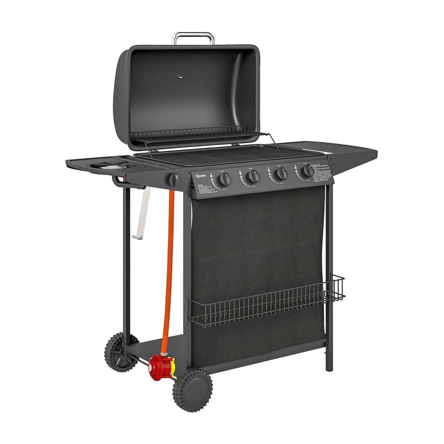 Outsunny 4+1 Burner Gas BBQ Grill in Black