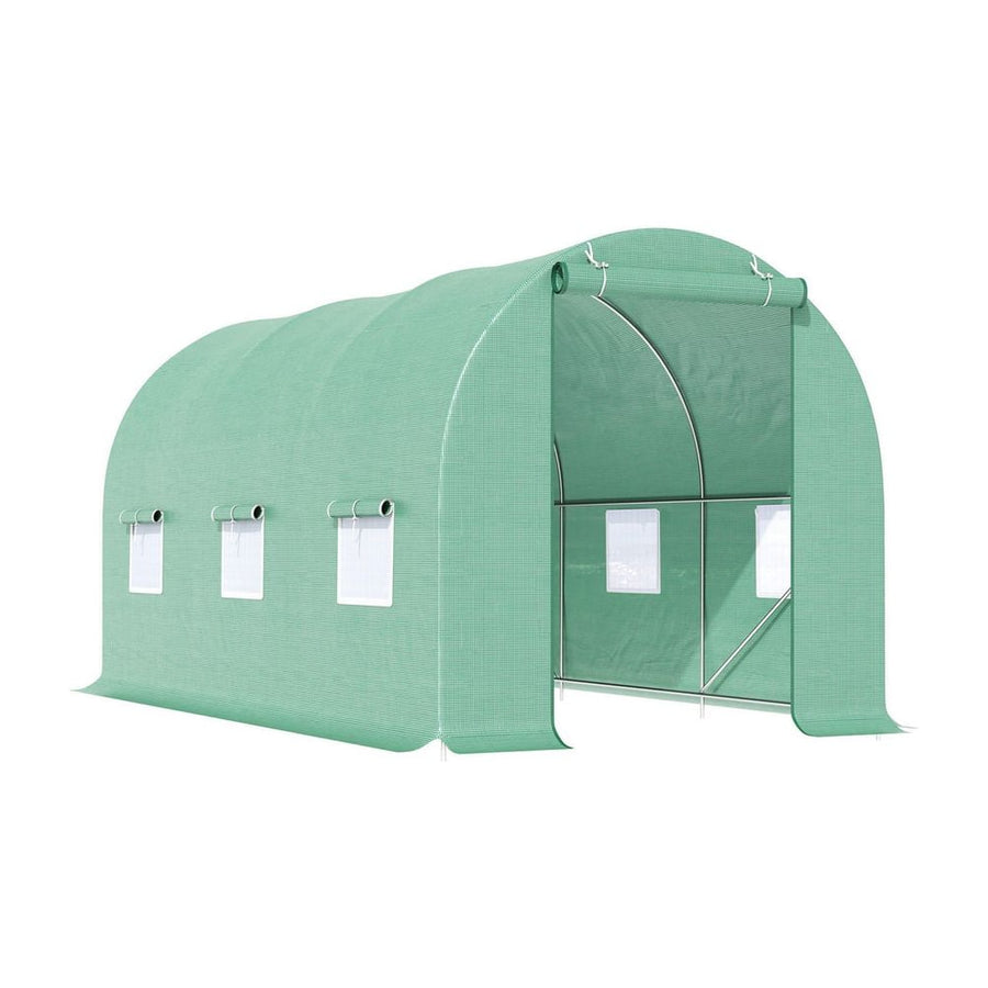Outsunny 4.5m x 2m x 2m Walk-in Tunnel Greenhouse Garden Plant Growing House with Door and Ventilation Window, Green