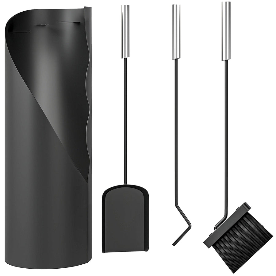 Outsunny 4 Pieces Fireplace Tools Set, Metal Fireplace Accessories Fireside Companion Set with Broom, Shovel, Poker and