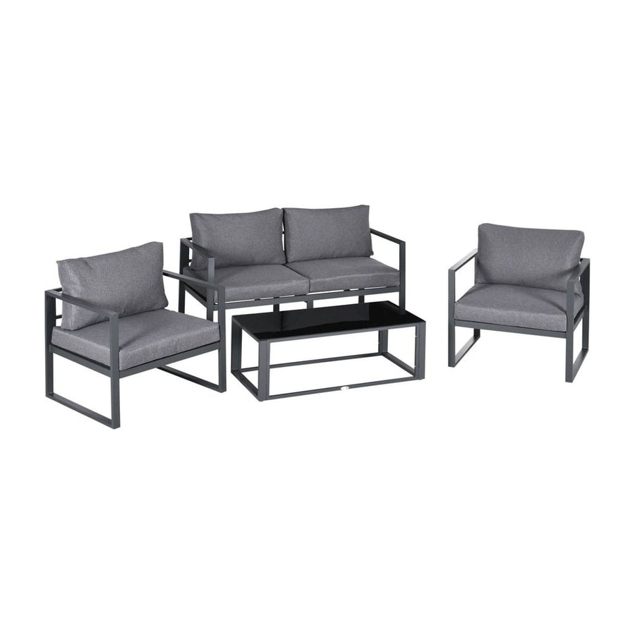 Outsunny 4 Pieces Garden Sofa Set 2 Single Armchair 1 Bench & Side Table Set Aluminium Frame Patio Furniture with Cushions