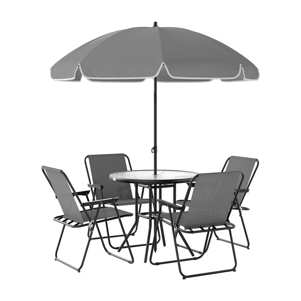 Outsunny 4 Seater Garden Furniture Set, 6 Pieces Garden Table and Chairs with Parasol, Outdoor Garden Dining Set with Folding