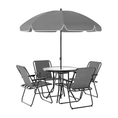 Outsunny 4 Seater Garden Furniture Set, 6 Pieces Garden Table and Chairs with Parasol, Outdoor Garden Dining Set with Folding