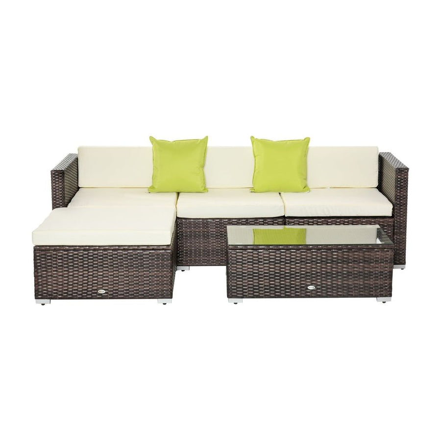 Outsunny Rattan Corner Sofa Set 4-Seater Outdoor Garden Sofa for Patio - Brown