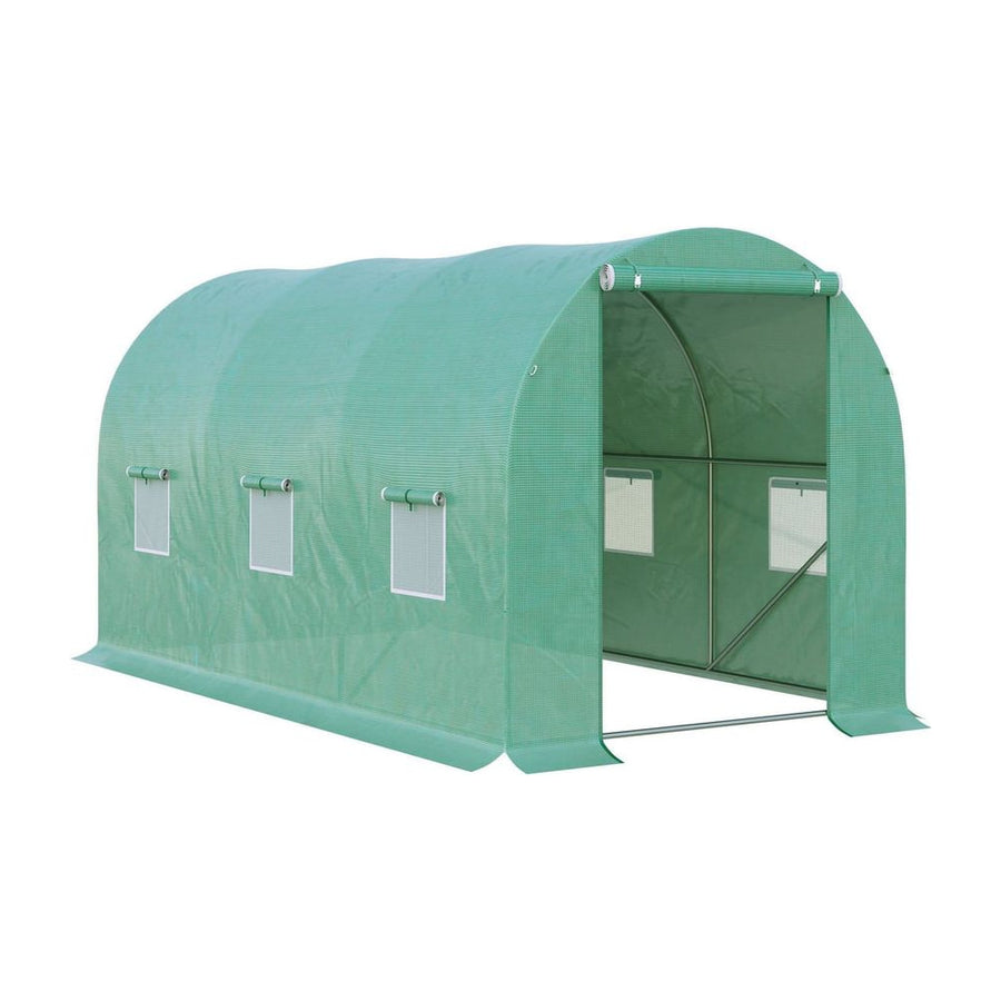 Outsunny 4 x 2 x 2 m Polytunnel Greenhouse with Roll-up Door and 6 Mesh Windows, Walk-in Garden Tunnel Warm House Tent with