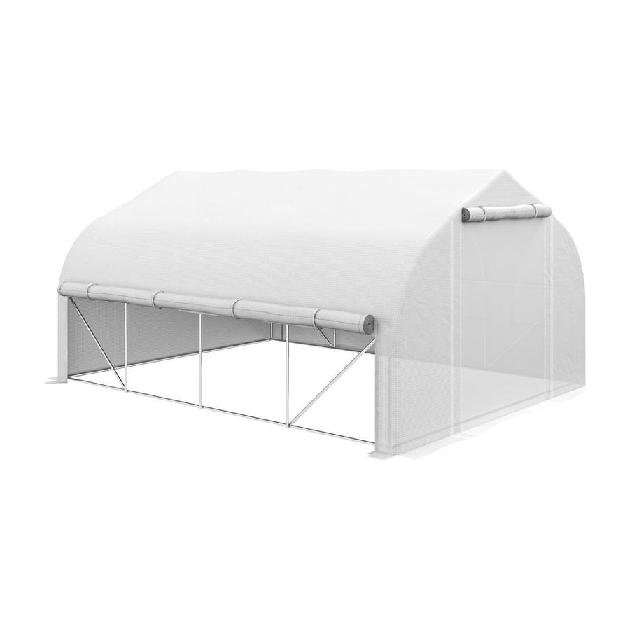 Outsunny 4 x 3(m) Walk-in Polytunnel Greenhouse, Zipped Roll Up Sidewalls, Mesh Door, 8 Mesh Windows, Tunnel Warm House Tent