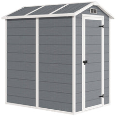 Outsunny 4 x 6ft Garden Shed, Plastic Shed with Floor, Window, Lockable Door and Vents, Resin Tool Shed for Outdoor Patio