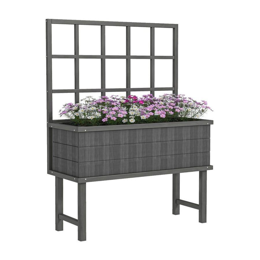 Outsunny 45 x 105cm Wooden Garden Planter, with Trellis - Grey