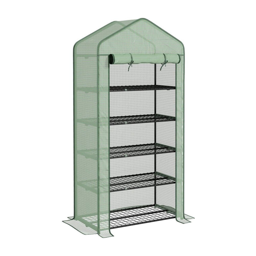 Outsunny 5 Tier Widened Mini Greenhouse with Reinforced PE Cover, Portable Indoor Outdoor Green House with Roll-up Door and