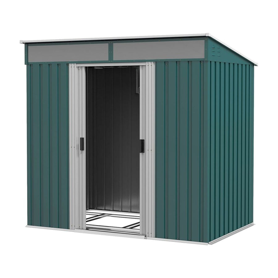 Outsunny 6.5 x 4FT Galvanised Metal Shed with Foundation Kit, Lockable Tool Garden Shed with Double Sliding Doors, Vents