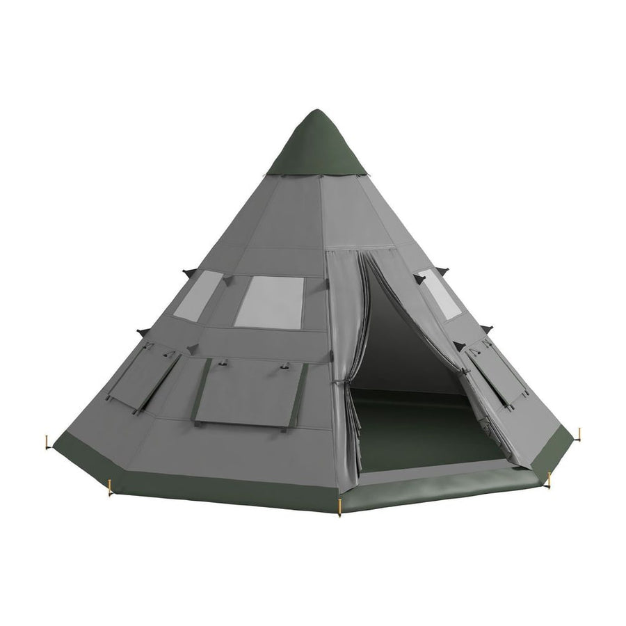 Outsunny 6 Men Tipi Tent with Carry Bag - Grey