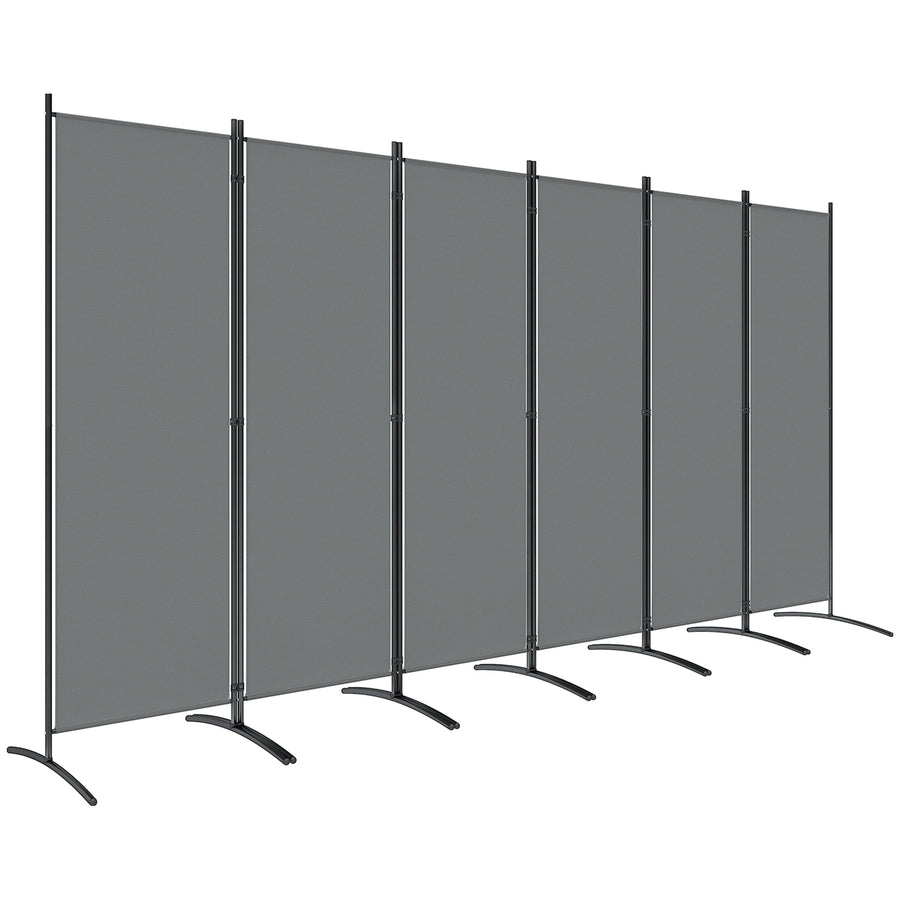 Outsunny 6 Panel Folding Room Divider, 1.7m Privacy Screen with Wide Feet, Portable Freestanding Metal Partition Separator