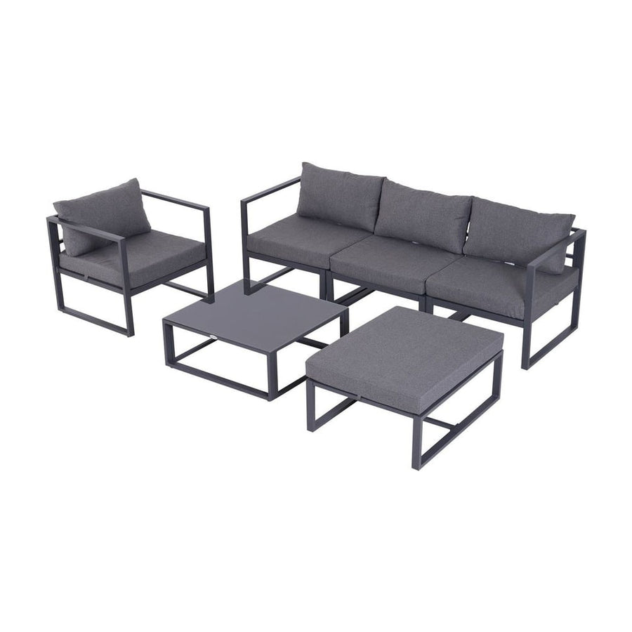 Outsunny 6 PCs Outdoor Indoor Sectional Sofa Set Thick Padded Cushions Aluminium Frame 5 Seaters 1 Coffee Table Footrest Grey
