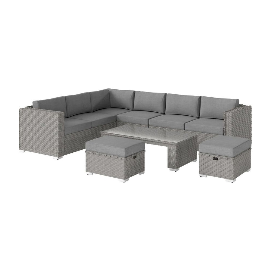 Outsunny 6 Pieces Outdoor PE Rattan Wicker Corner Sofa Set with 10cm Thick Padded Cushions, Aluminium Conservatory Furniture
