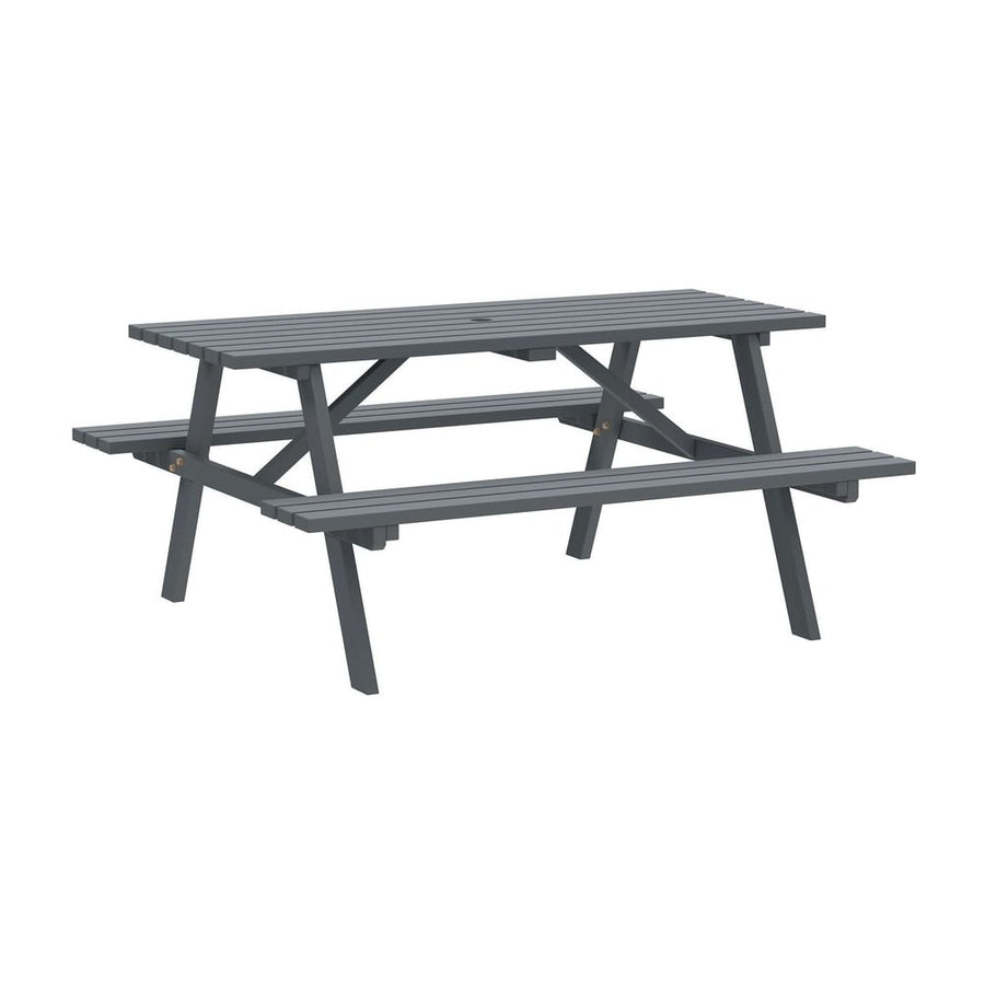 Outsunny 6 Seater Wooden Picnic Table Bench for Outdoor Garden or Patio with Parasol Cutout 150 cm Grey