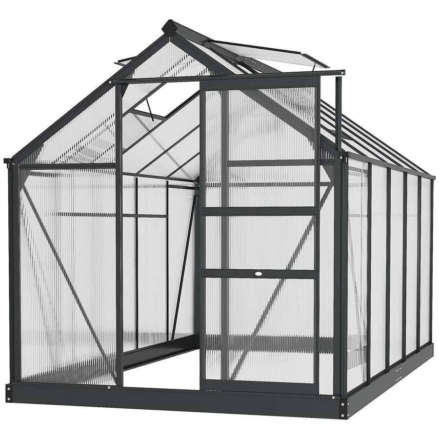 Outsunny 6 x 10ft Polycarbonate Greenhouse, Large Walk-In Green House with Slide Door and Window, Garden Plants Grow House